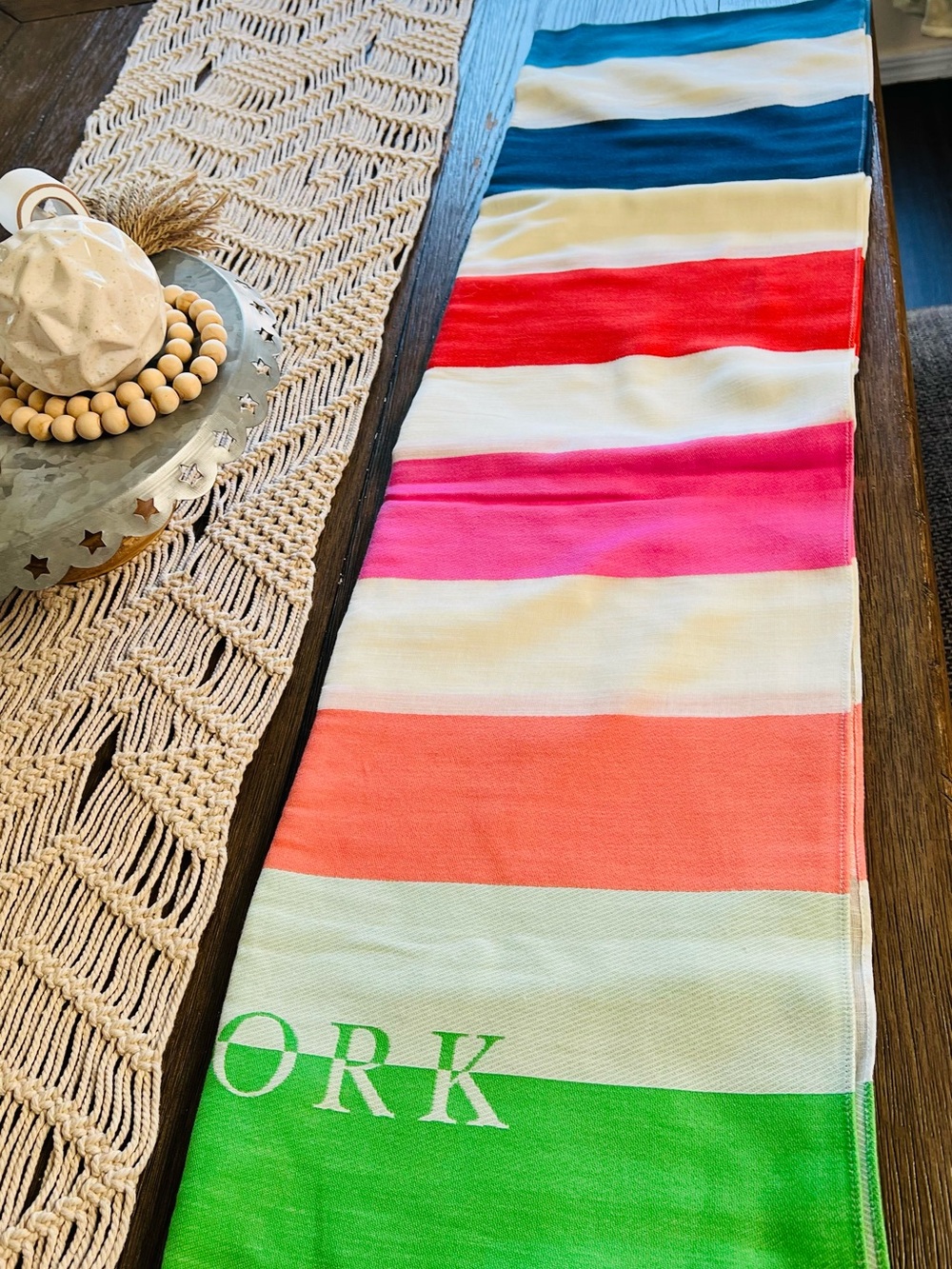 Striped Multicolor Table Runner with Green Accent